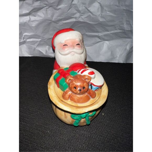 Ceramic Christmas Trinket Box R. Dakin Santa Claus. Santa with Sack of Toys w/Li - Picture 1 of 6
